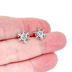 Vintage Sterling Silver 925 Crystal Snowflake Stud Earrings